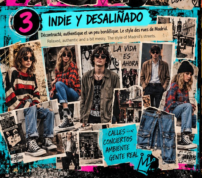 Collage Indie y desaliñado : chemises à carreaux, denim, Converse et streetwear des années 90